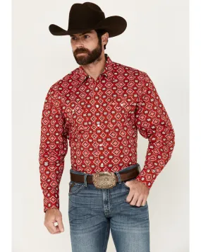 Rodeo Clothing Men's Southwestern Print Long Sleeve Pearl Snap Stretch Western Shirt