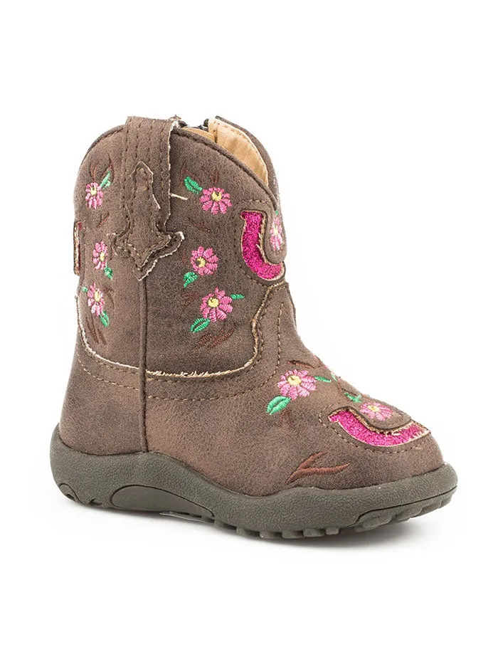 Roper 09-016-1903-2171 Infants Floral Embroidery Lucky Horseshoe Cowbabies Boots Brown