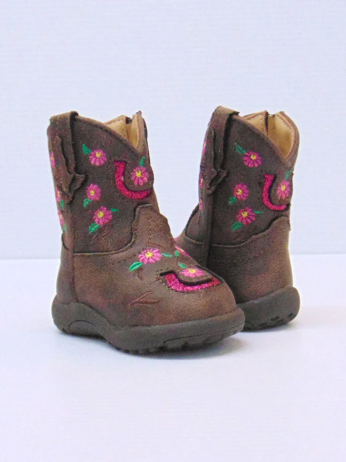 Roper 09-016-1903-2171 Infants Floral Embroidery Lucky Horseshoe Cowbabies Boots Brown