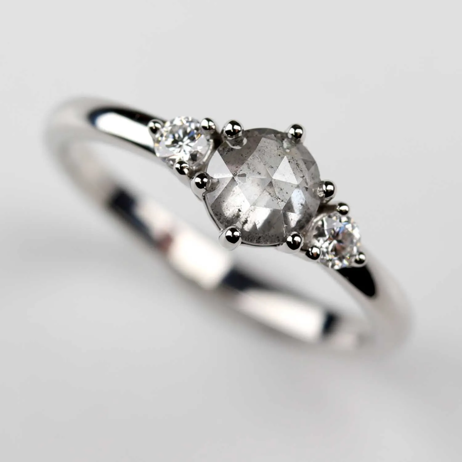 Rose Cut Salt & Pepper Diamond Engagement Ring