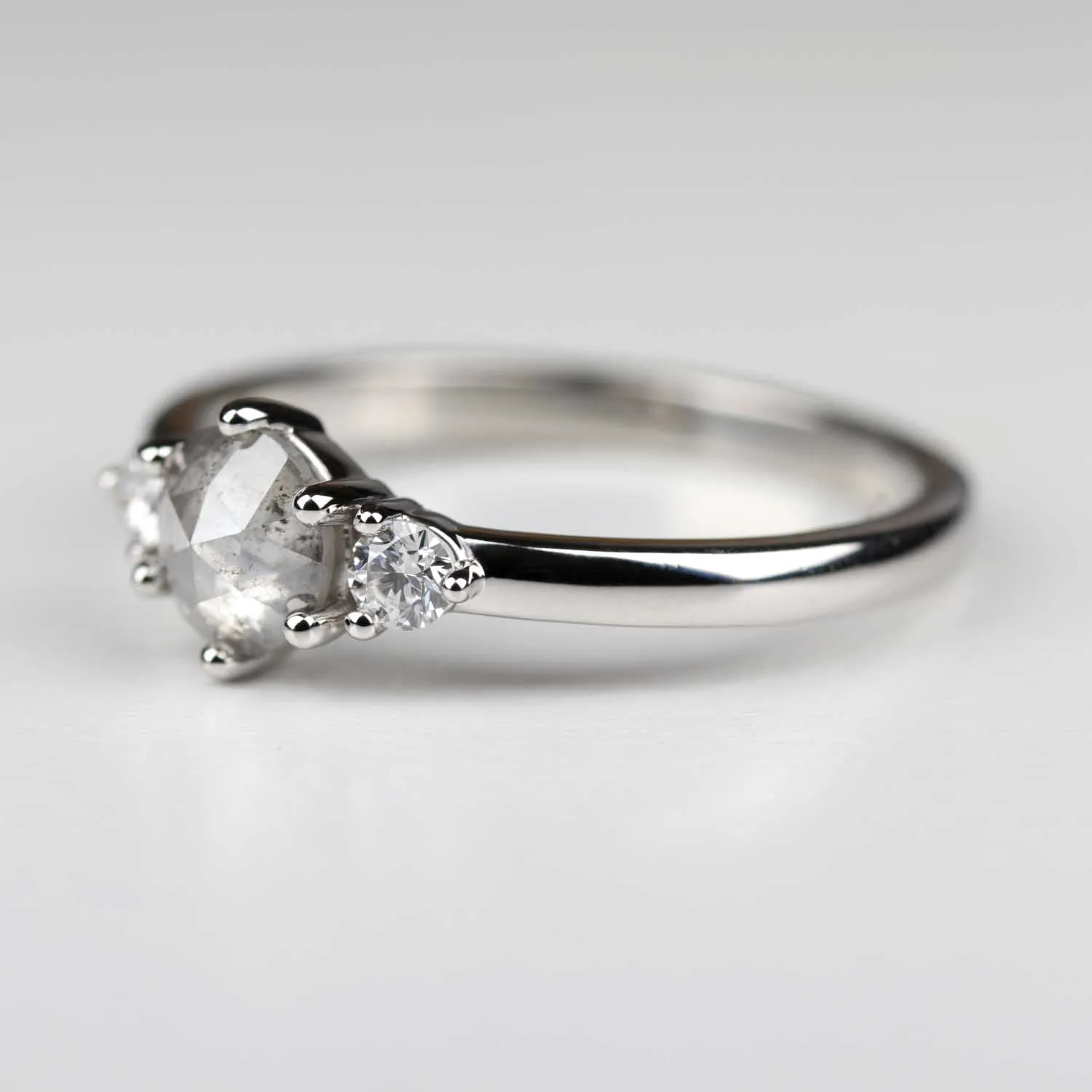 Rose Cut Salt & Pepper Diamond Engagement Ring