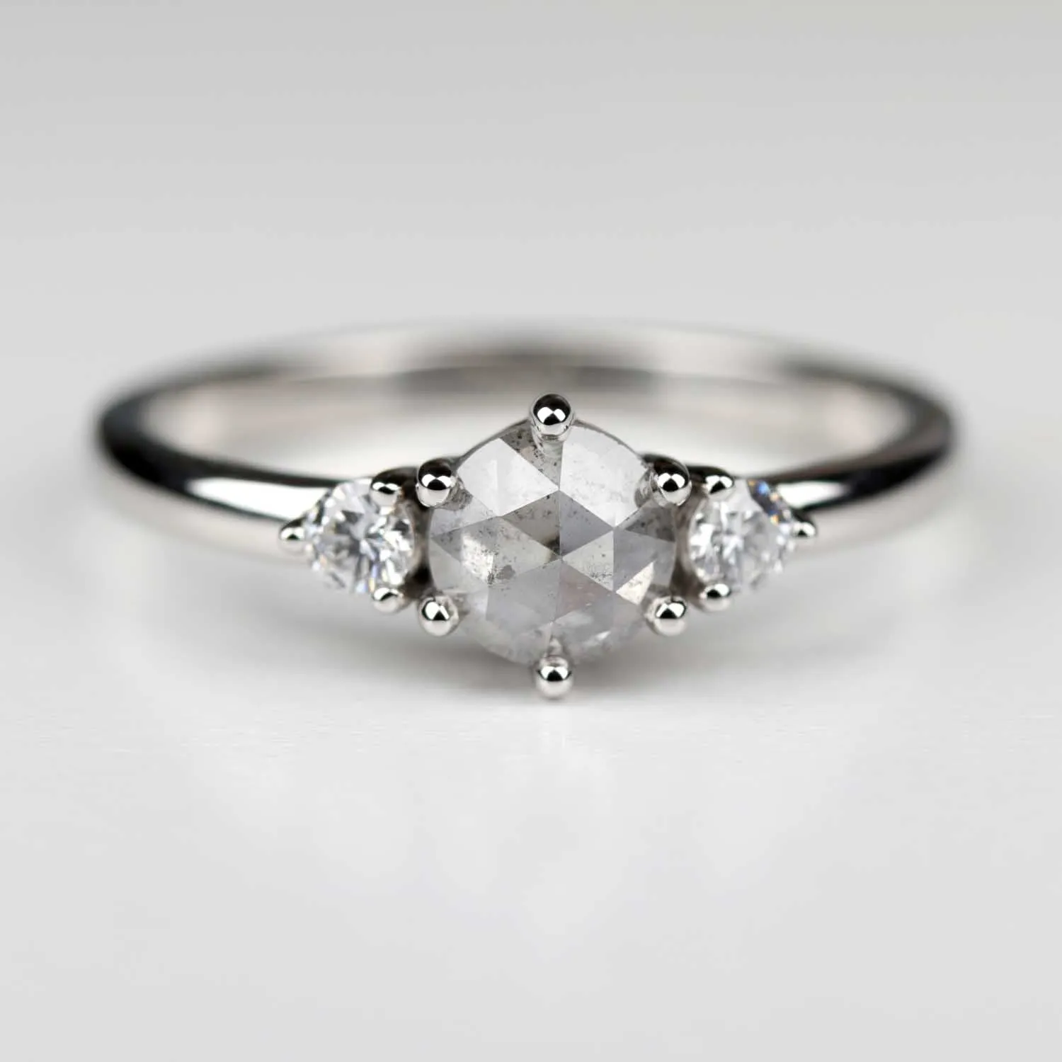 Rose Cut Salt & Pepper Diamond Engagement Ring