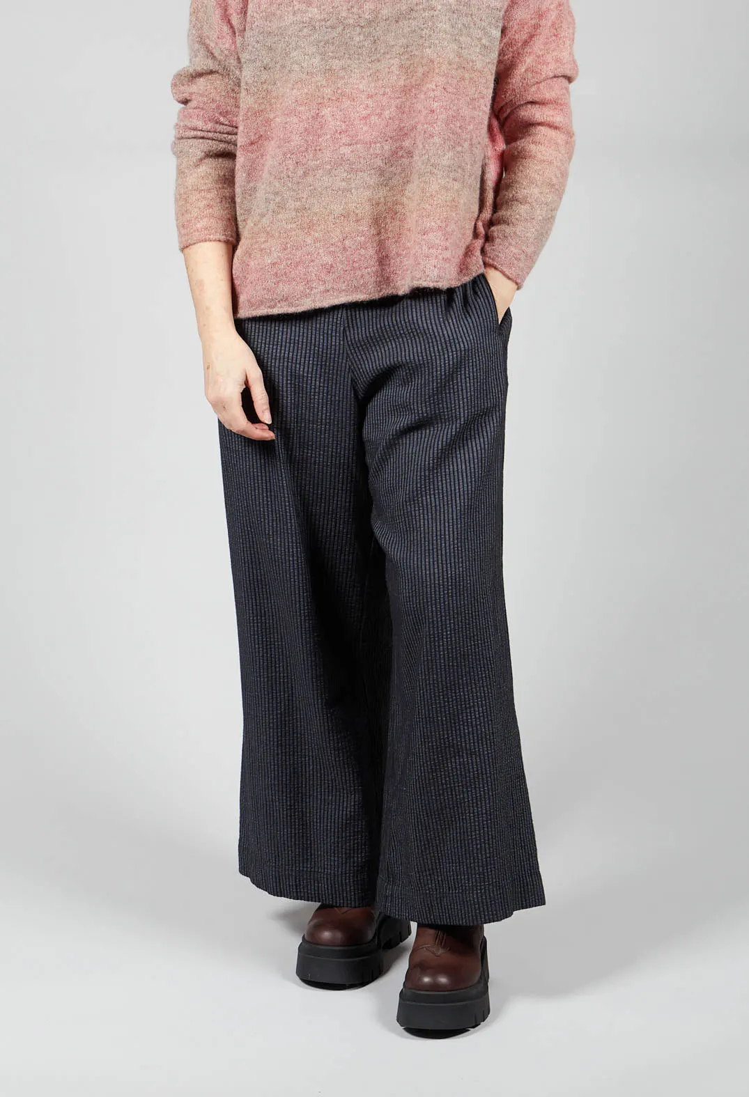 Skaren Pants with Wide Leg in Black and Grey Stripe