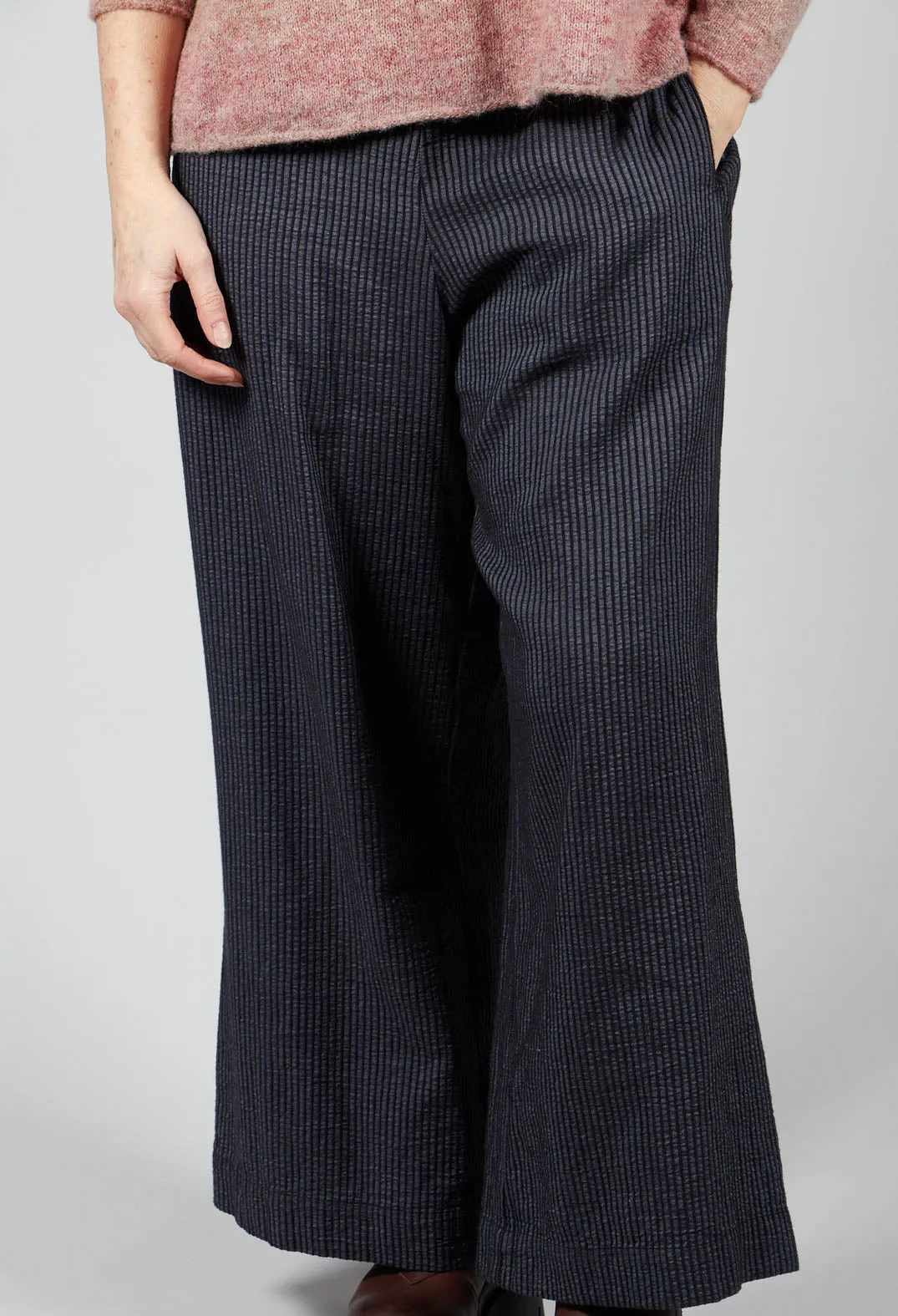 Skaren Pants with Wide Leg in Black and Grey Stripe