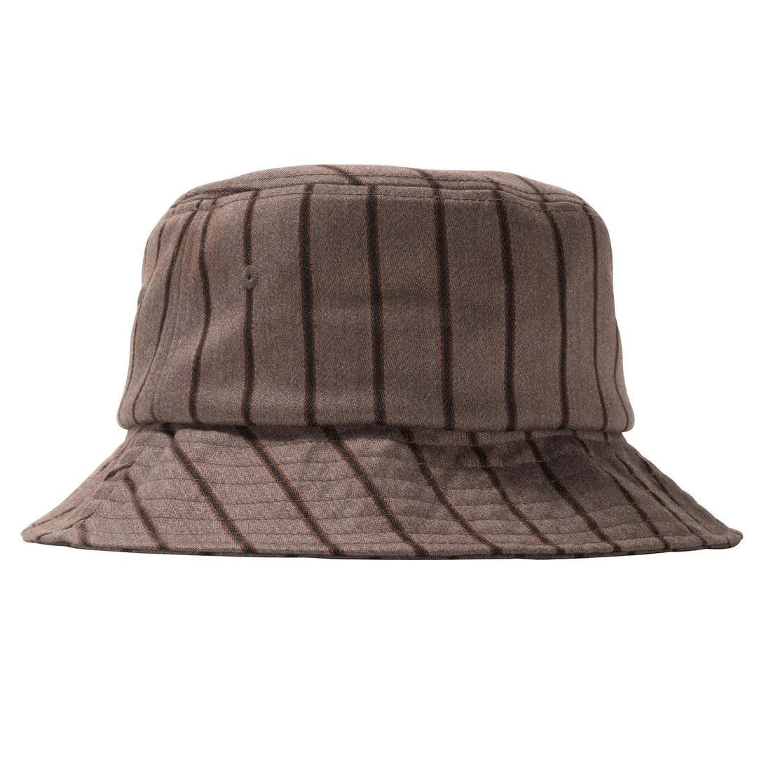 STSSY BIG LOGO STRIPED BUCKET HAT // BROWN