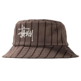 STSSY BIG LOGO STRIPED BUCKET HAT // BROWN