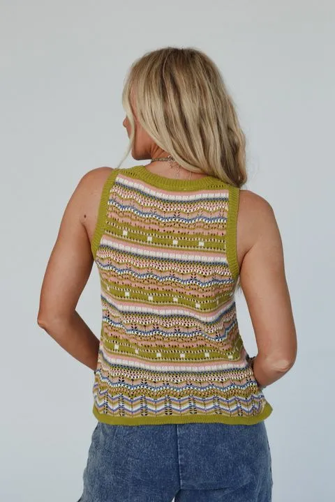 Sunset Sand Geo Pattern Top - Green