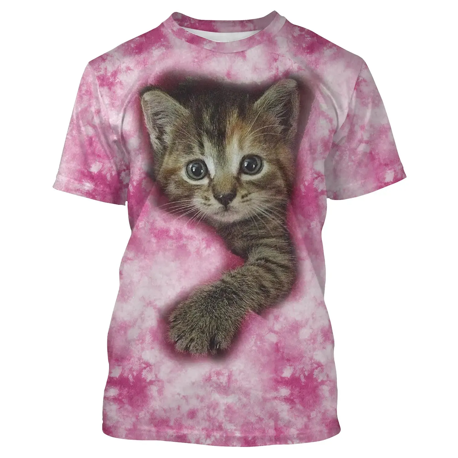 T-shirt Homme Femme Basique Rose Claire Chat Plein Air Col Rond Manche Courte Et Manche Longue - CT16012307