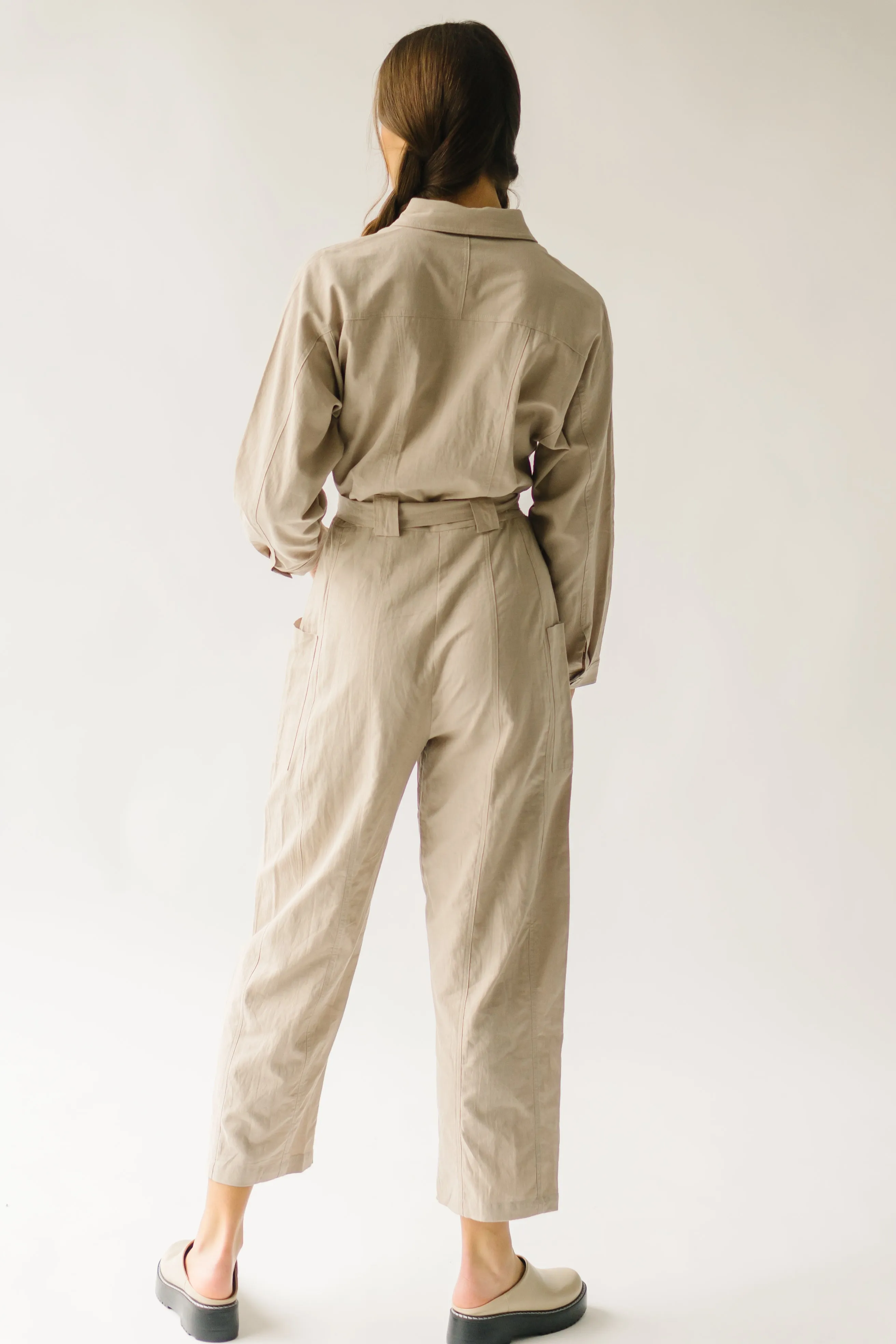 The Peckham Waist-Tie Jumpsuit in Taupe