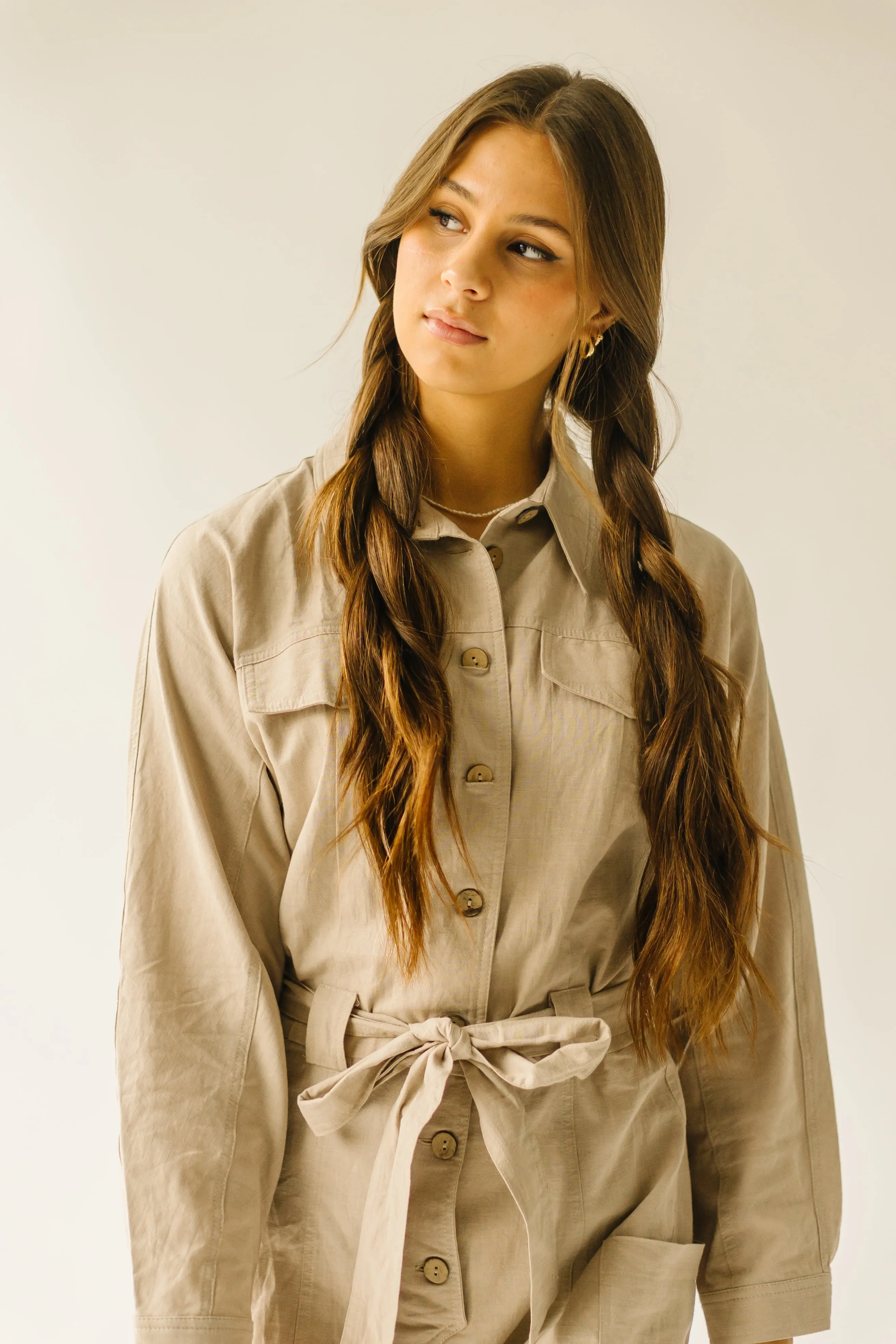 The Peckham Waist-Tie Jumpsuit in Taupe