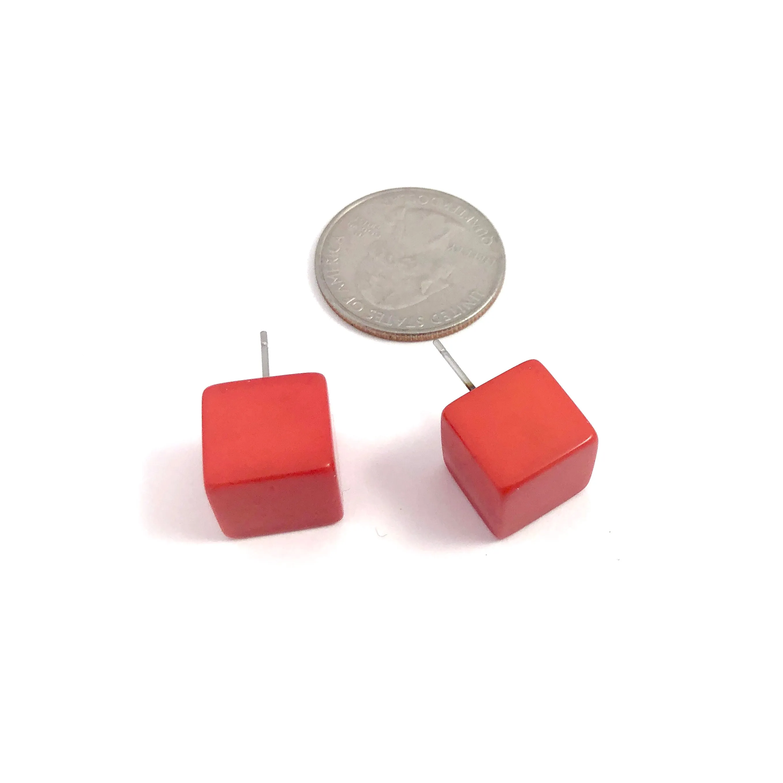 Tomato Red Jumbo Cube Stud Earrings