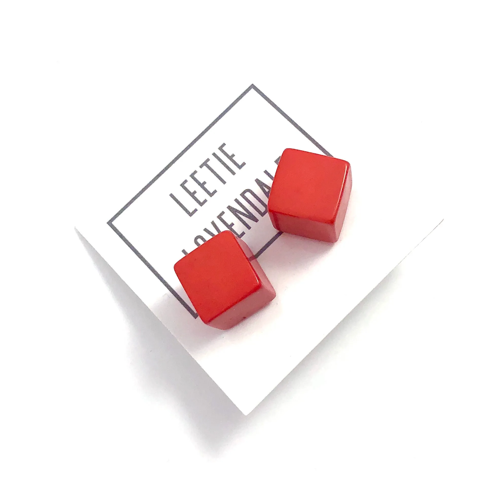 Tomato Red Jumbo Cube Stud Earrings