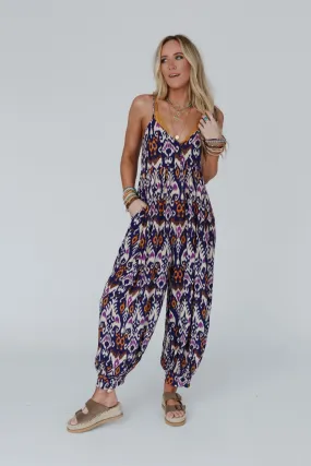 Travel Light Printed Jumpsuit - Navy