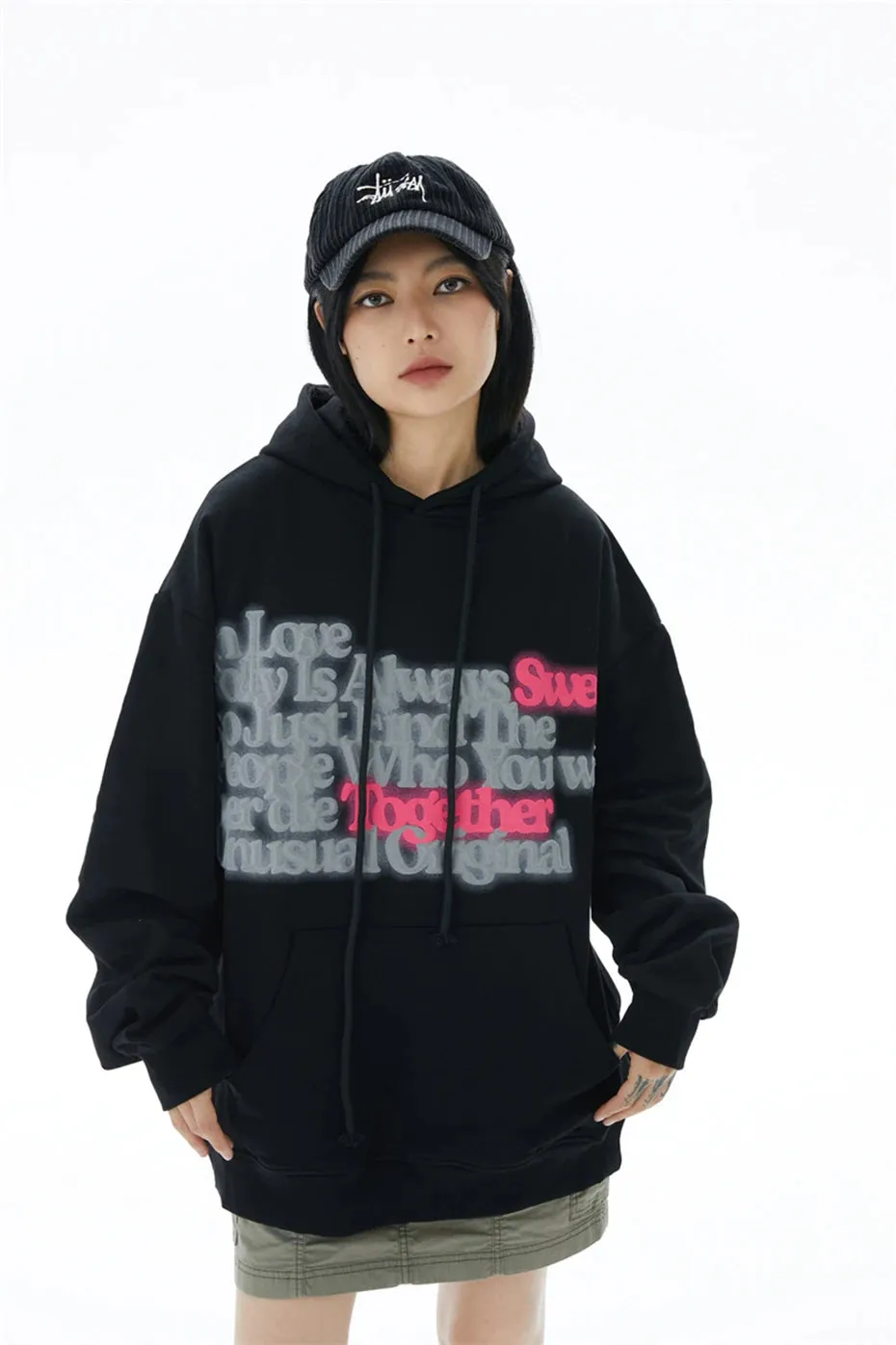 Unusual Original 'Love Letter' Foam Print Cotton Hoodie