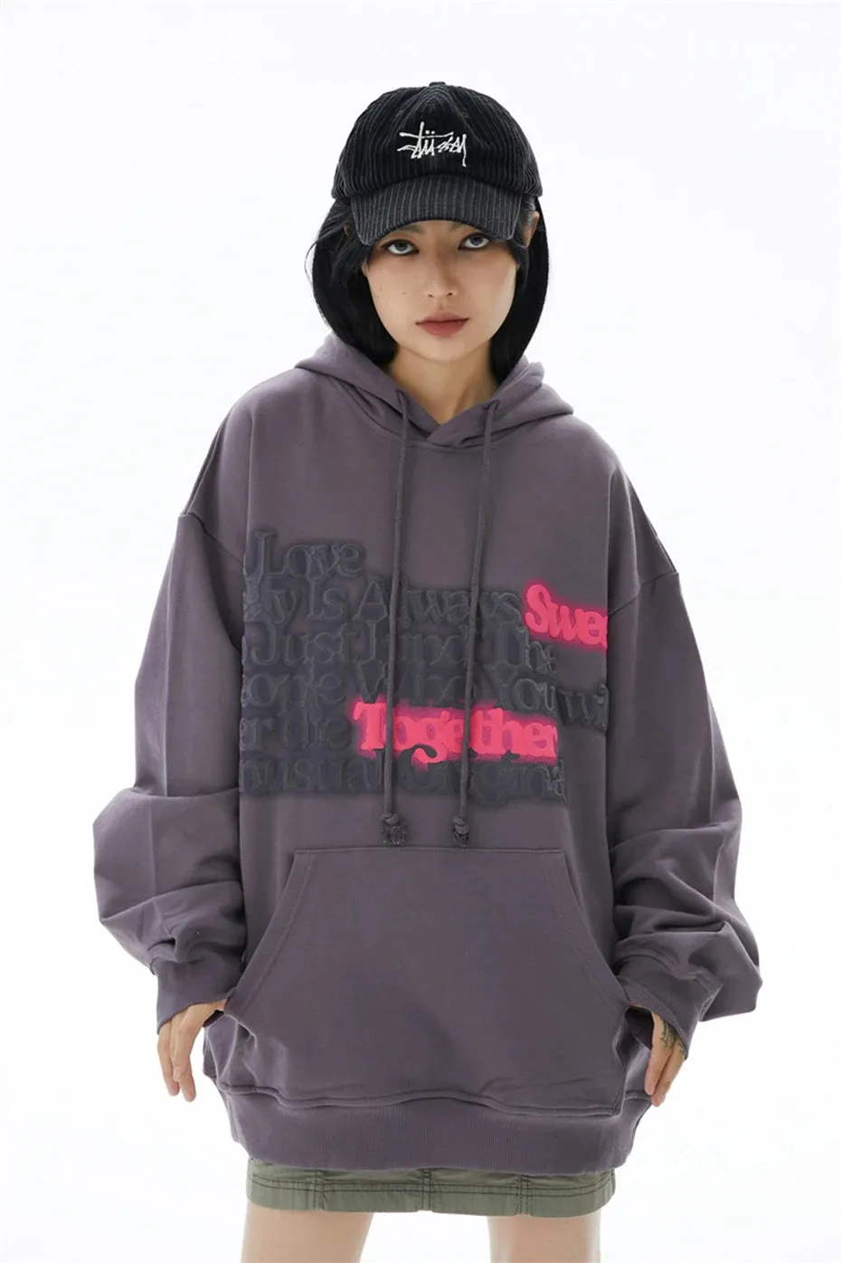 Unusual Original 'Love Letter' Foam Print Cotton Hoodie