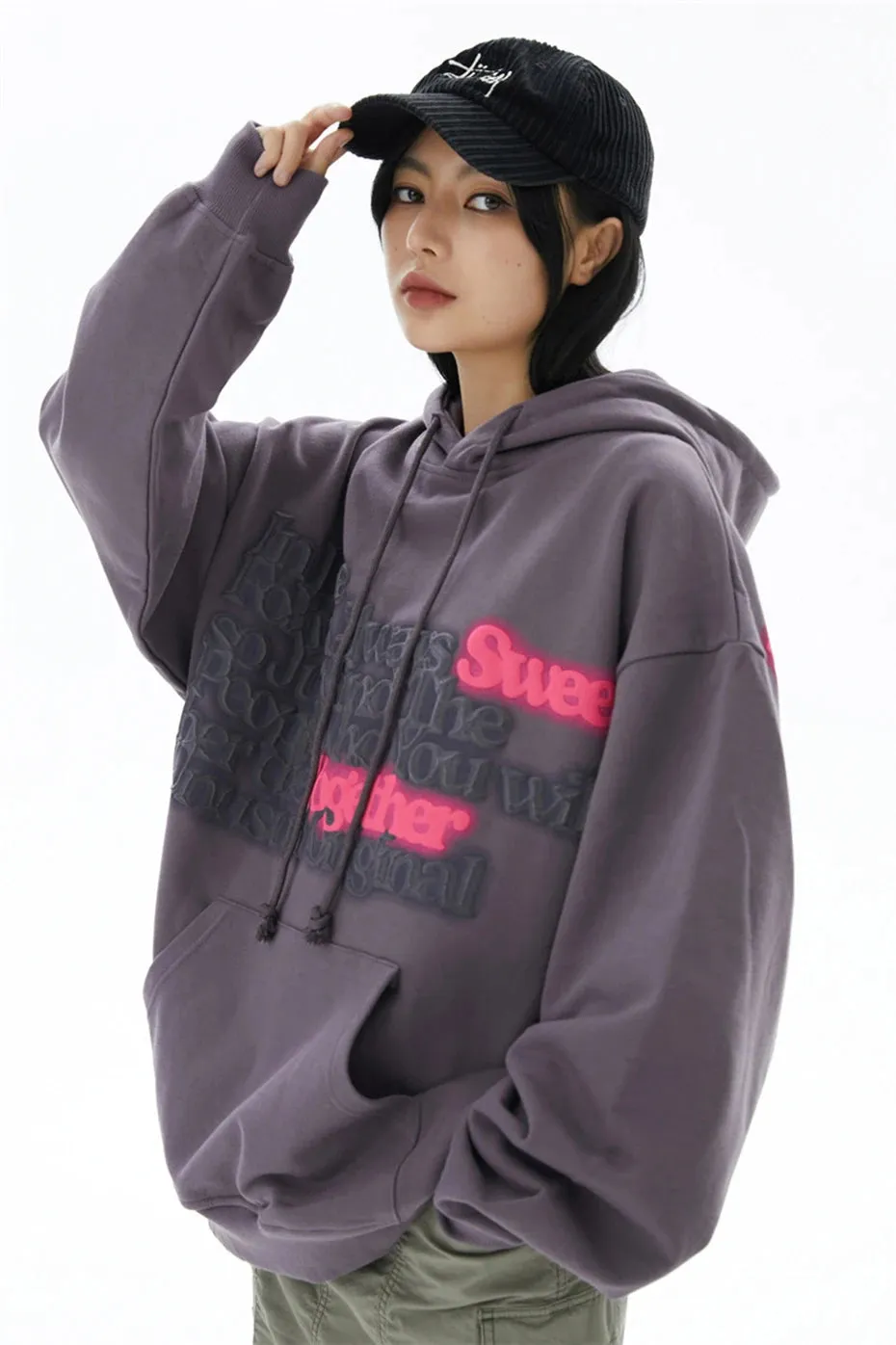 Unusual Original 'Love Letter' Foam Print Cotton Hoodie