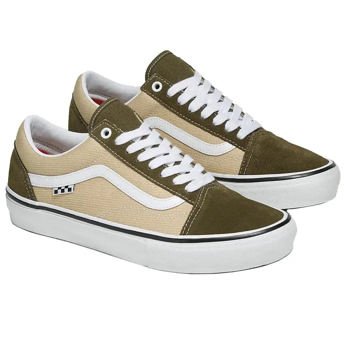 Vans Skate Old Skool Pro Shoes Dark Olive/White