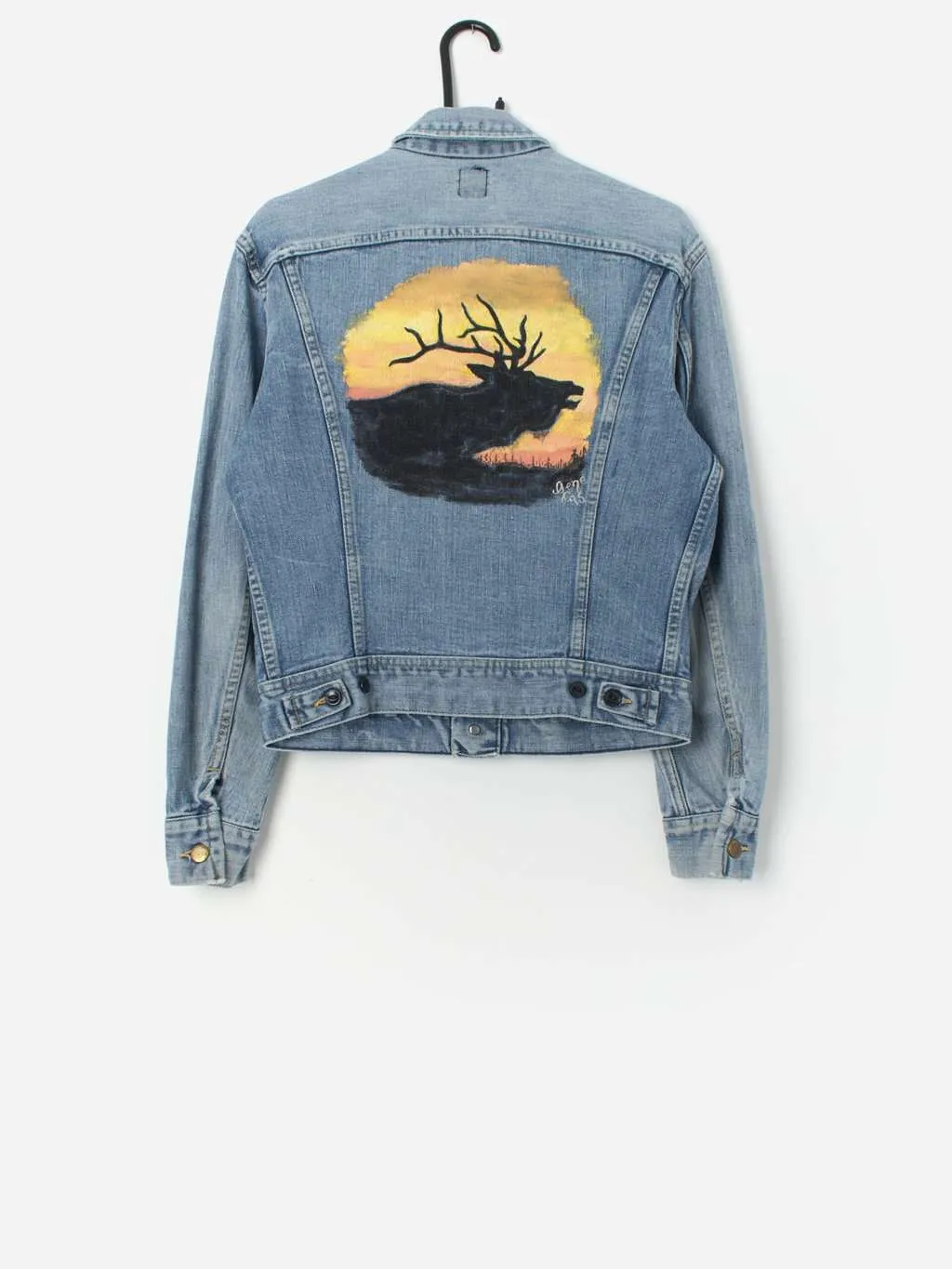 Vintage customised Lee denim jacket with moose painting – Small / Medium