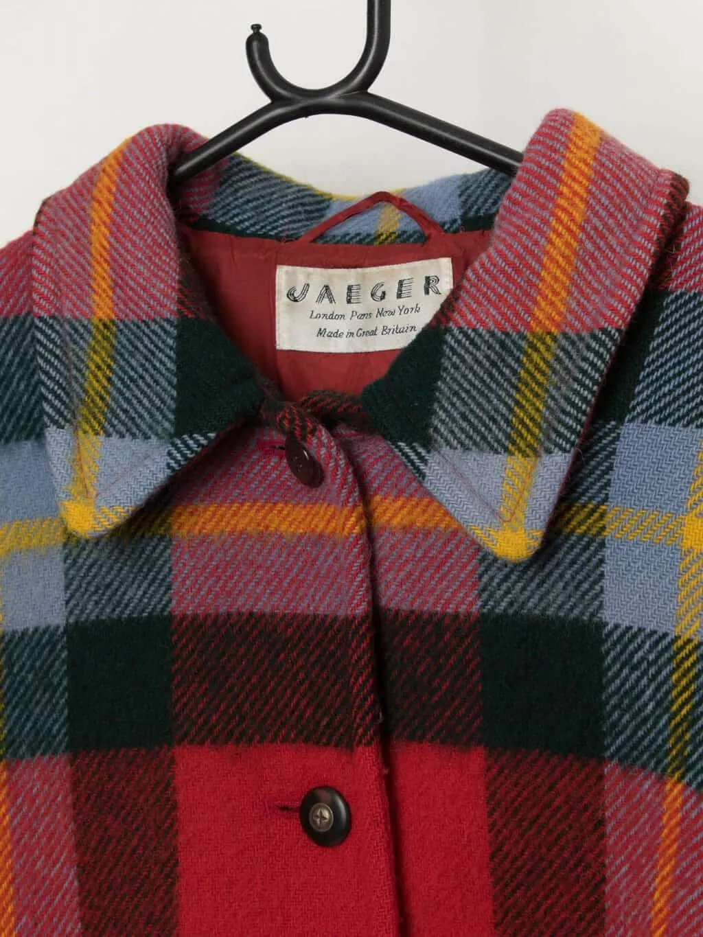 Vintage Jaeger plaid wool jacket / coat, made in Great Britain – Large