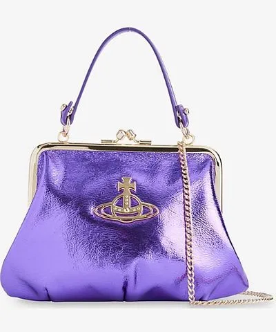 Vivienne Westwood Womens Purple Metallic Granny Frame metallic-leather top-handle bag