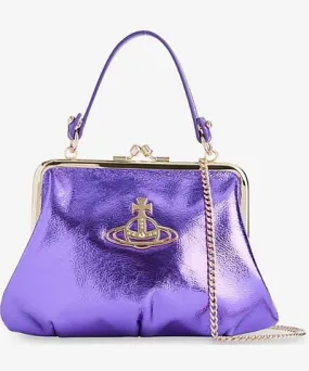 Vivienne Westwood Womens Purple Metallic Granny Frame metallic-leather top-handle bag