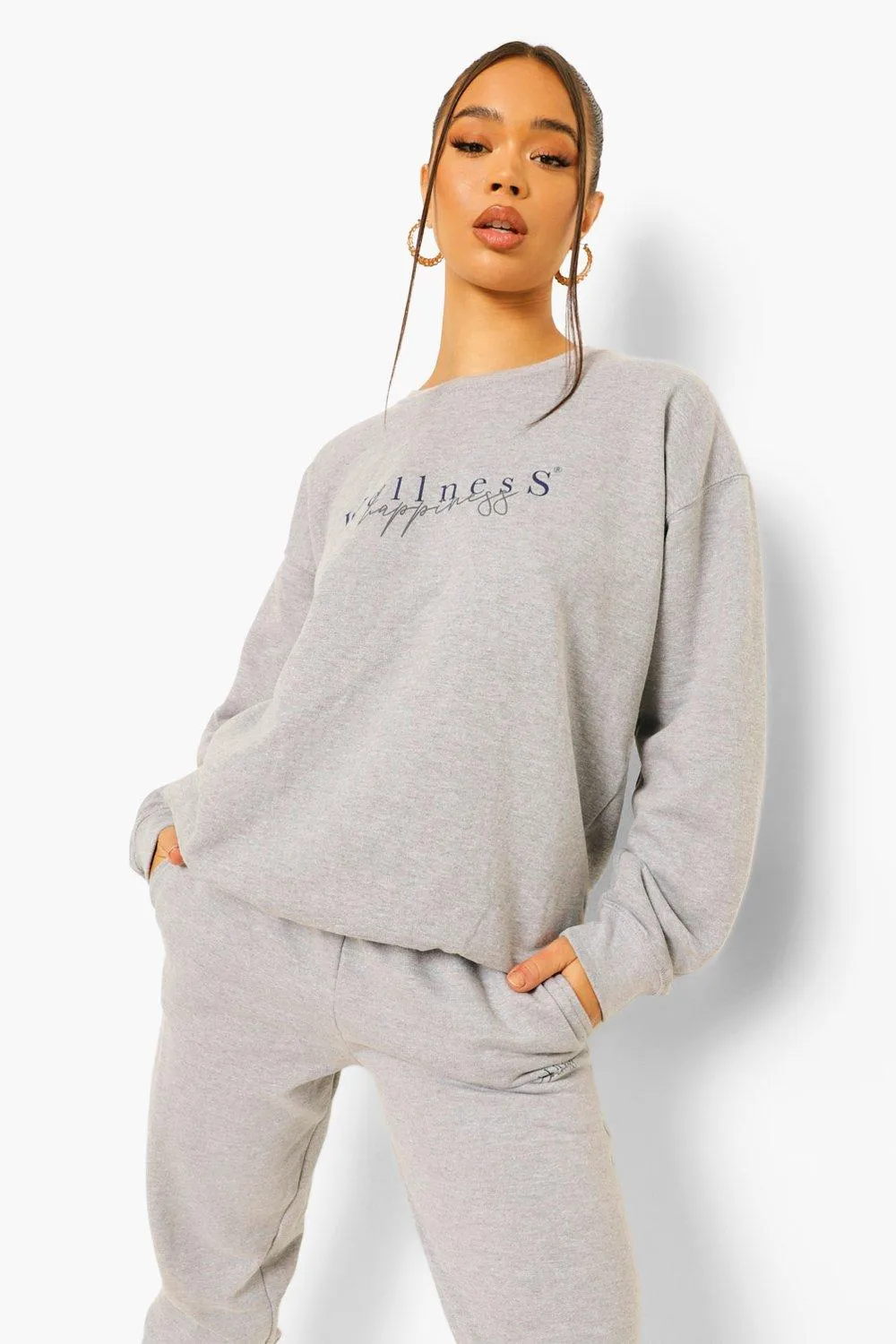 Wellness Slogan Print Sweater Tracksuit