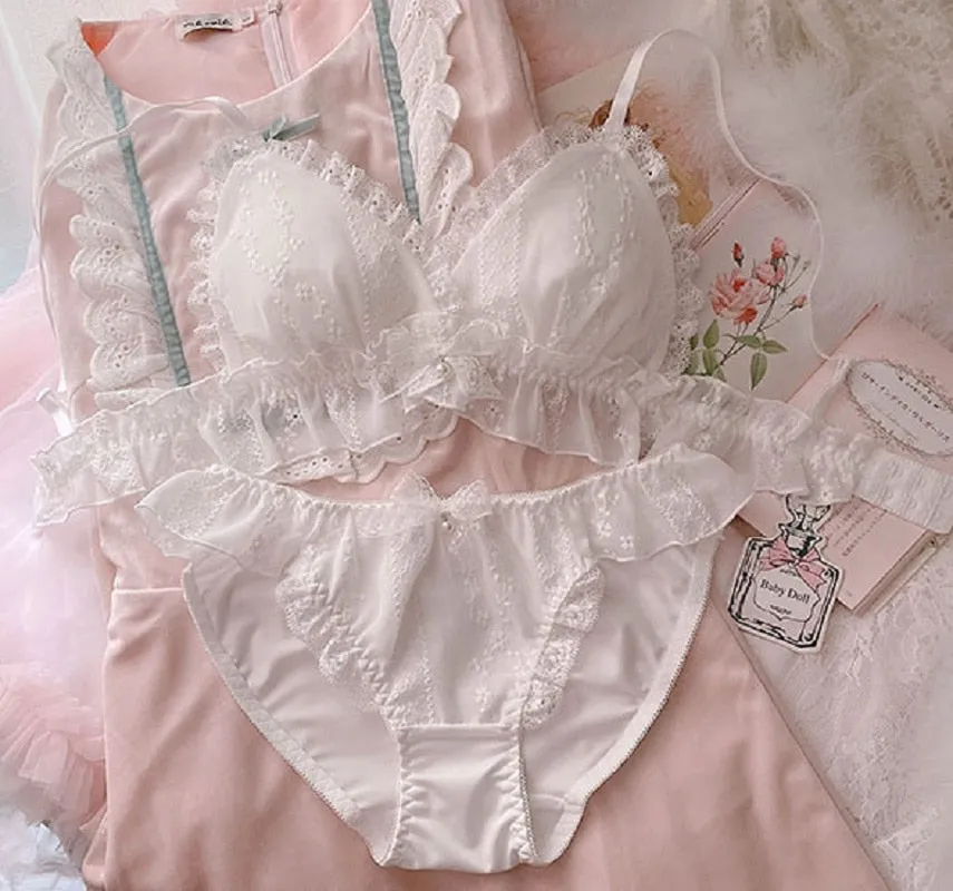 White Ruffle Kawaii Princess Nymphet Lolita Lingerie Set