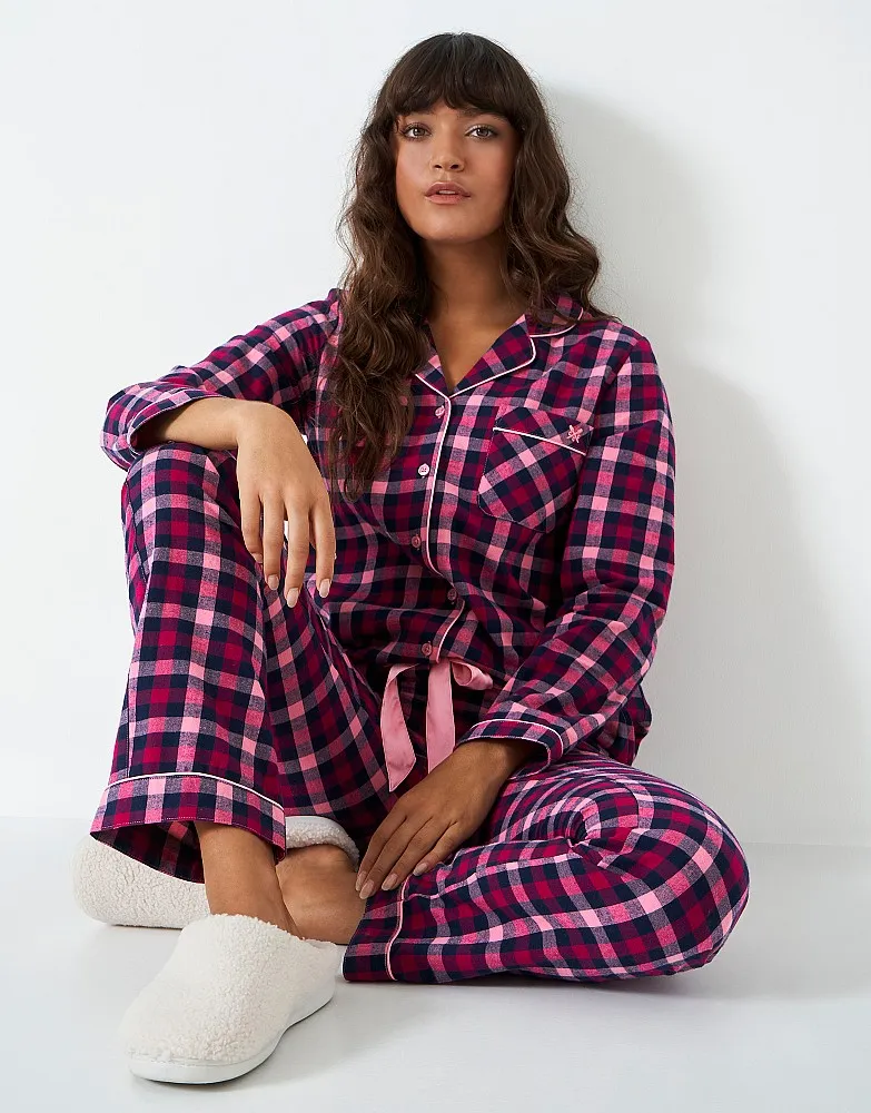 Women's Woven Flannel Check PJ Top And Bottom Set from Crew Clothing Company