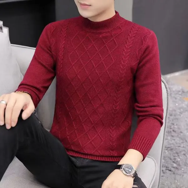  Slim fit knitted crew neck jumper for men