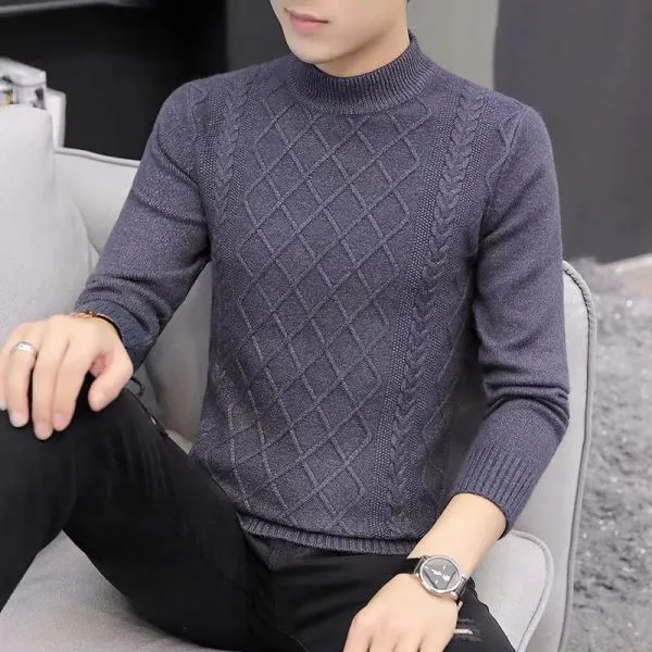  Slim fit knitted crew neck jumper for men