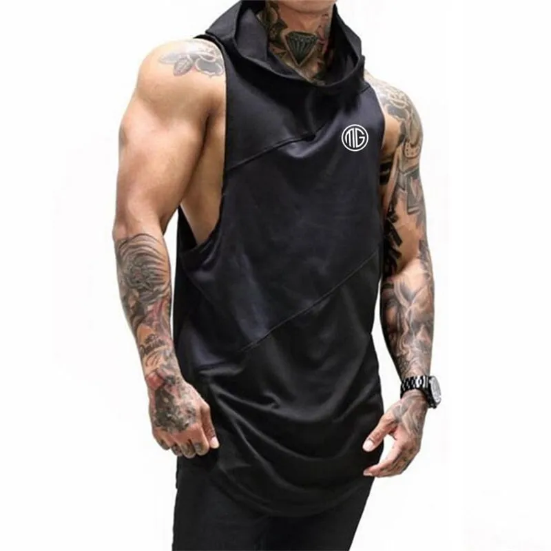 Xituodai New Running Vest Gym Clothing Fitness Tank Top with hooded Mens Bodybuilding Stringers Workout Singlet Sport Sleeveless